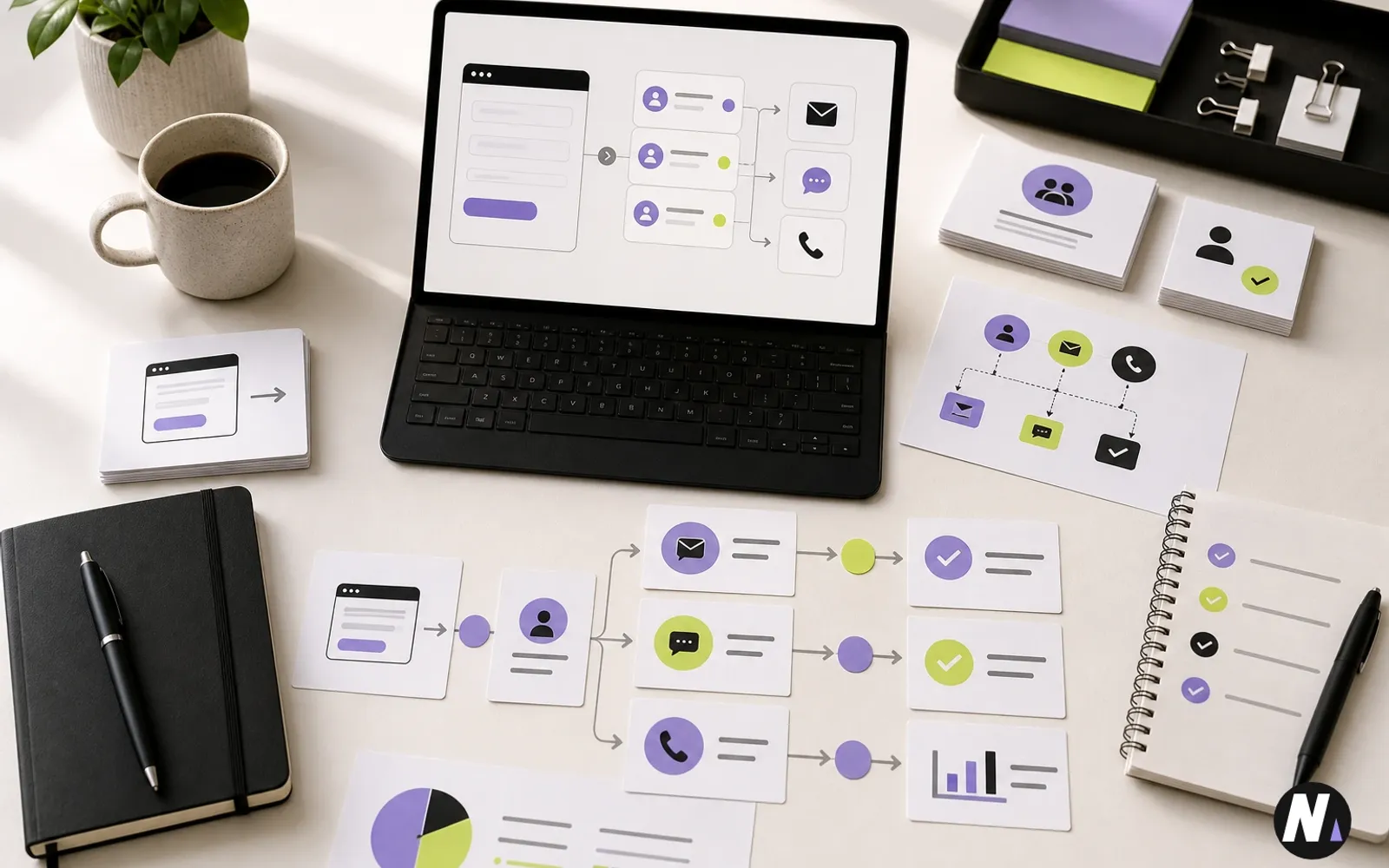 Premium Naman Modi workspace showing website form intake connected to CRM lead routing, follow-up tasks, notifications, reporting, and approval checkpoints