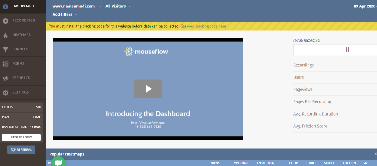 Dashboard–Mouseflow