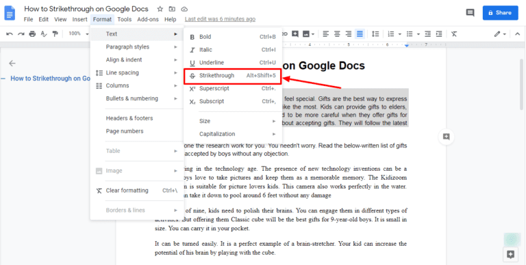 word strikethrough shortcut gmail