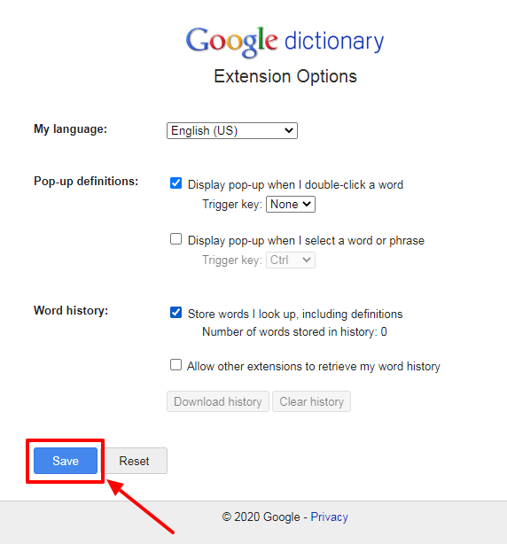 Google Dictionary Extension- step 4