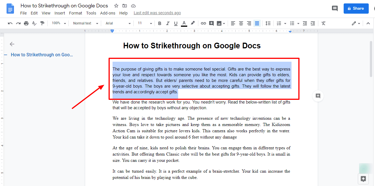 strikethrough google docs-highligfht words