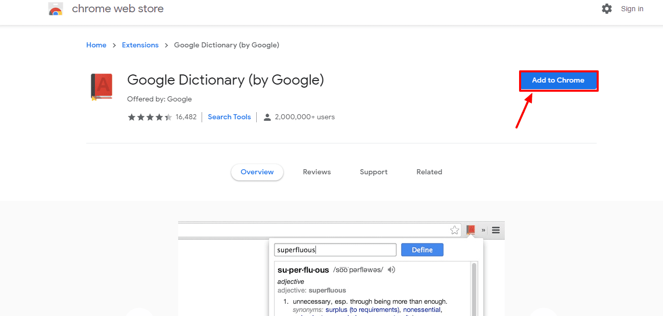 google dictionary extension- step 3