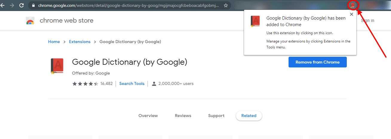 google dictionary extension-step-5